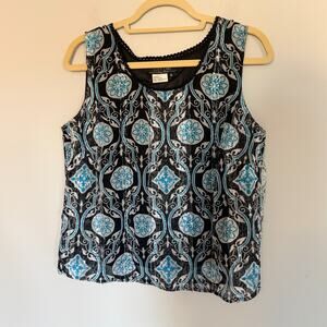 City Girl Nancy Bolen Vtg Sleeveless Blouse Size Medium Black Turquoise Lace